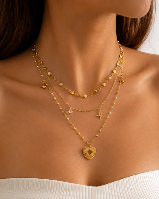 Collar Triple Sol Corazón